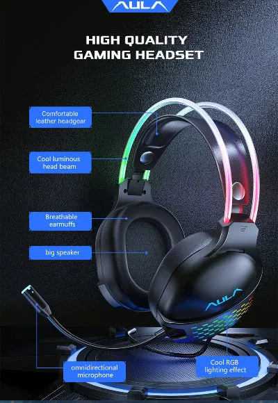 Aula Transparent Gaming Headset, Black