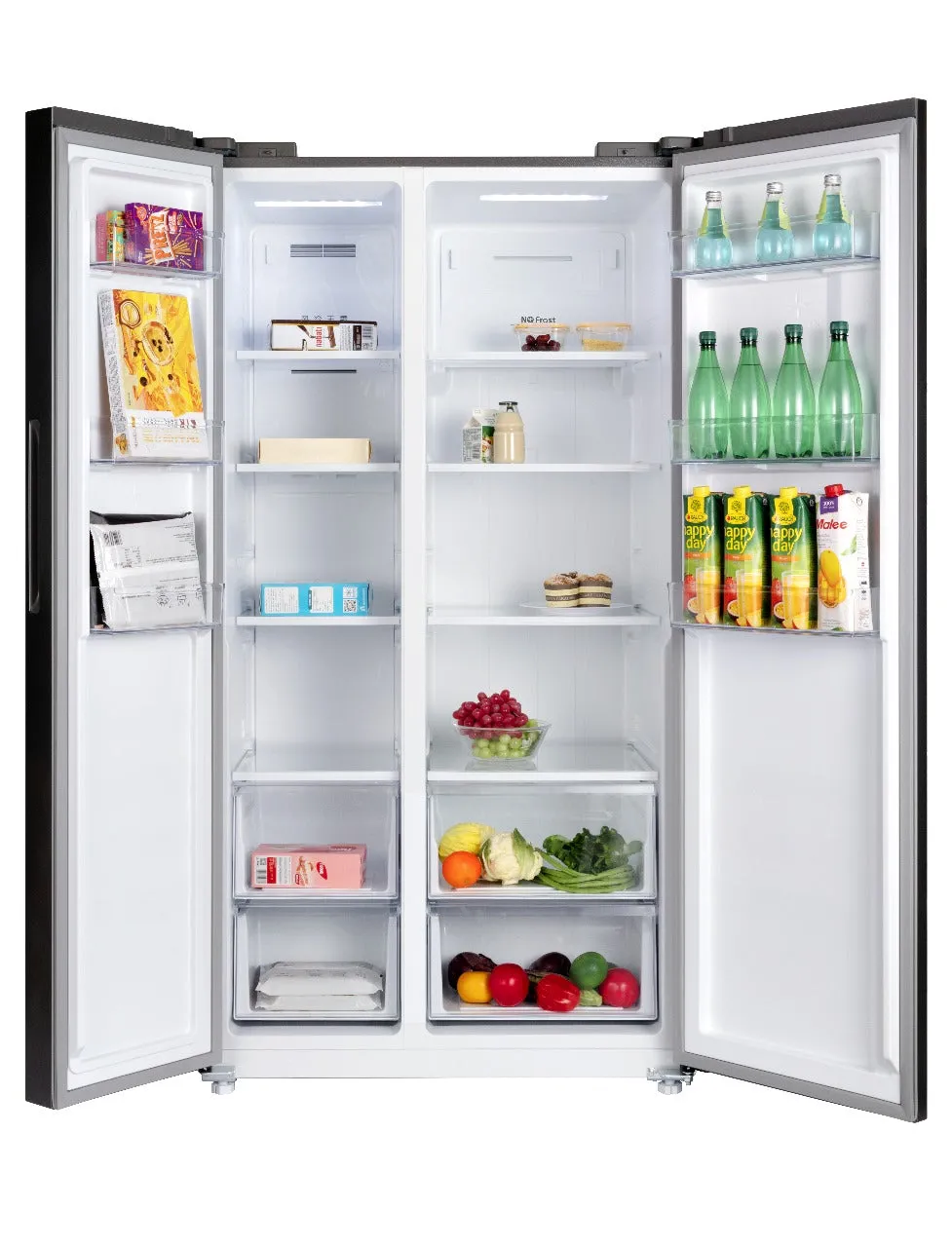 CHiQ Side by Side Refrigerator A , 525Lit, No Forest, Fast Cooling System, Glass Shelf, Dark Inox