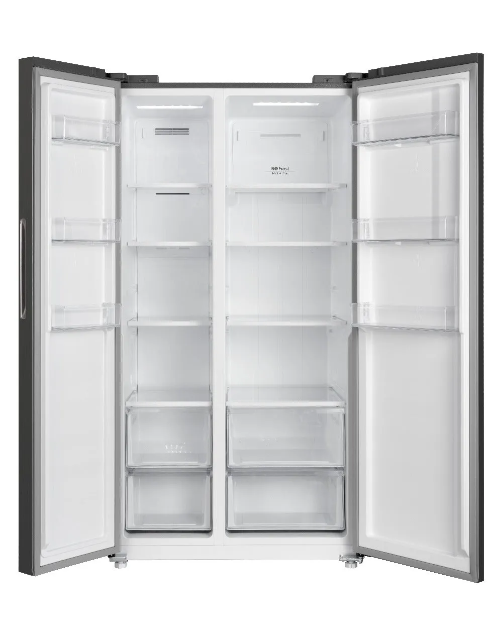 CHiQ Side by Side Refrigerator A , 525Lit, No Forest, Fast Cooling System, Glass Shelf, Dark Inox