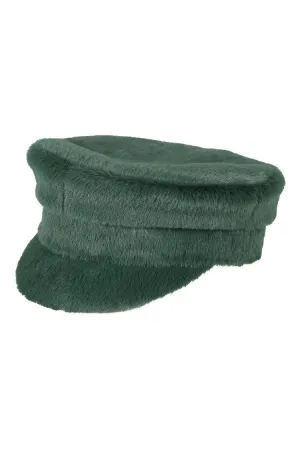 Textured Green Faux Fur Baker Boy Hat