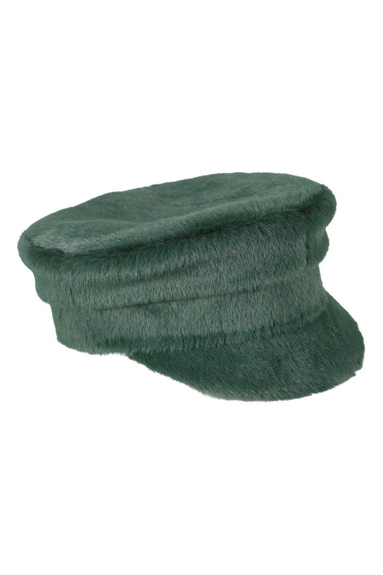 Textured Green Faux Fur Baker Boy Hat