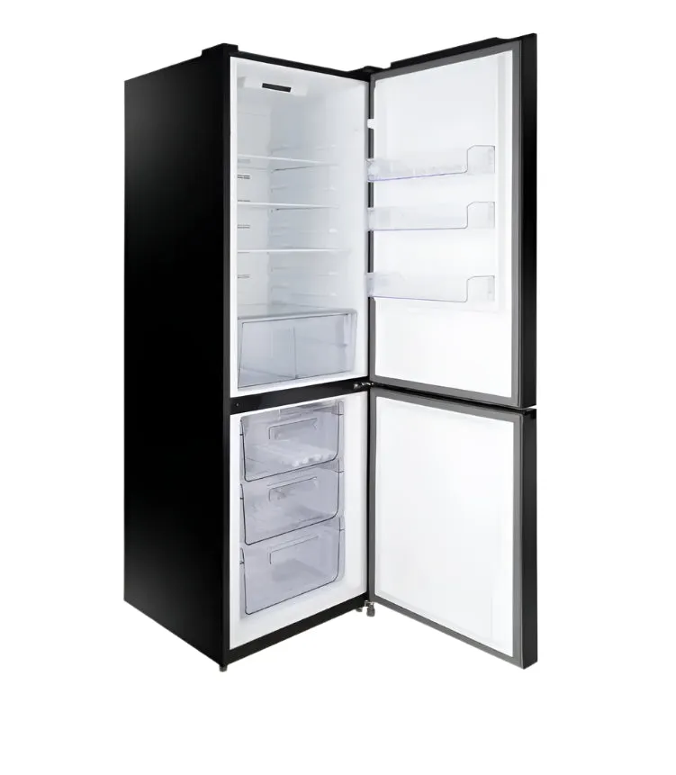 UNIONAIRE Bottom Freezer Refrigerator, 410Lit, Black Glass