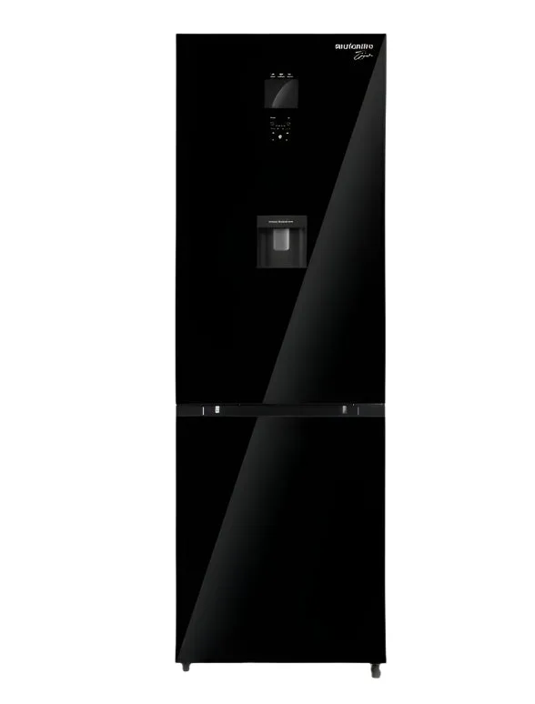 UNIONAIRE Bottom Freezer Refrigerator, 410Lit, Black Glass