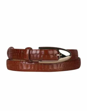 Women's Croc Effect Leather Belt In Cognac
